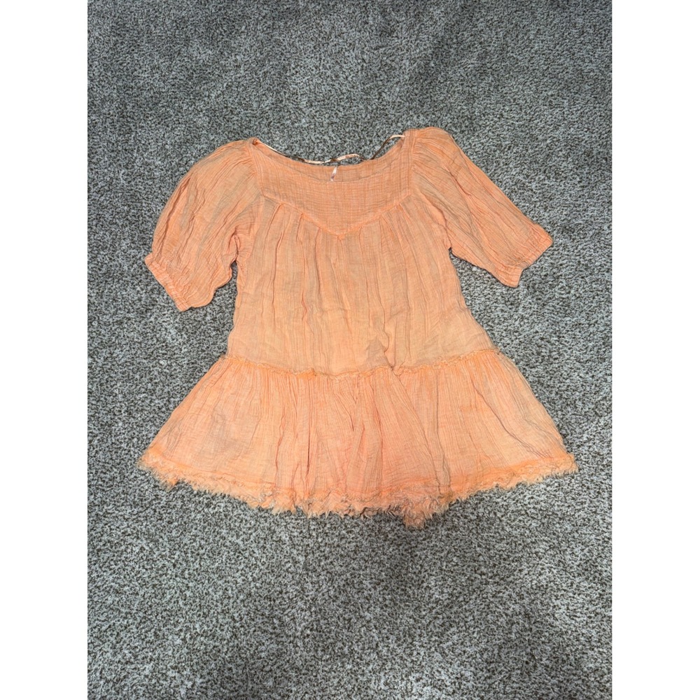 Free People Orange Gauze Cotton Tiered Babydoll Tunic Top Short Sleeve Dress